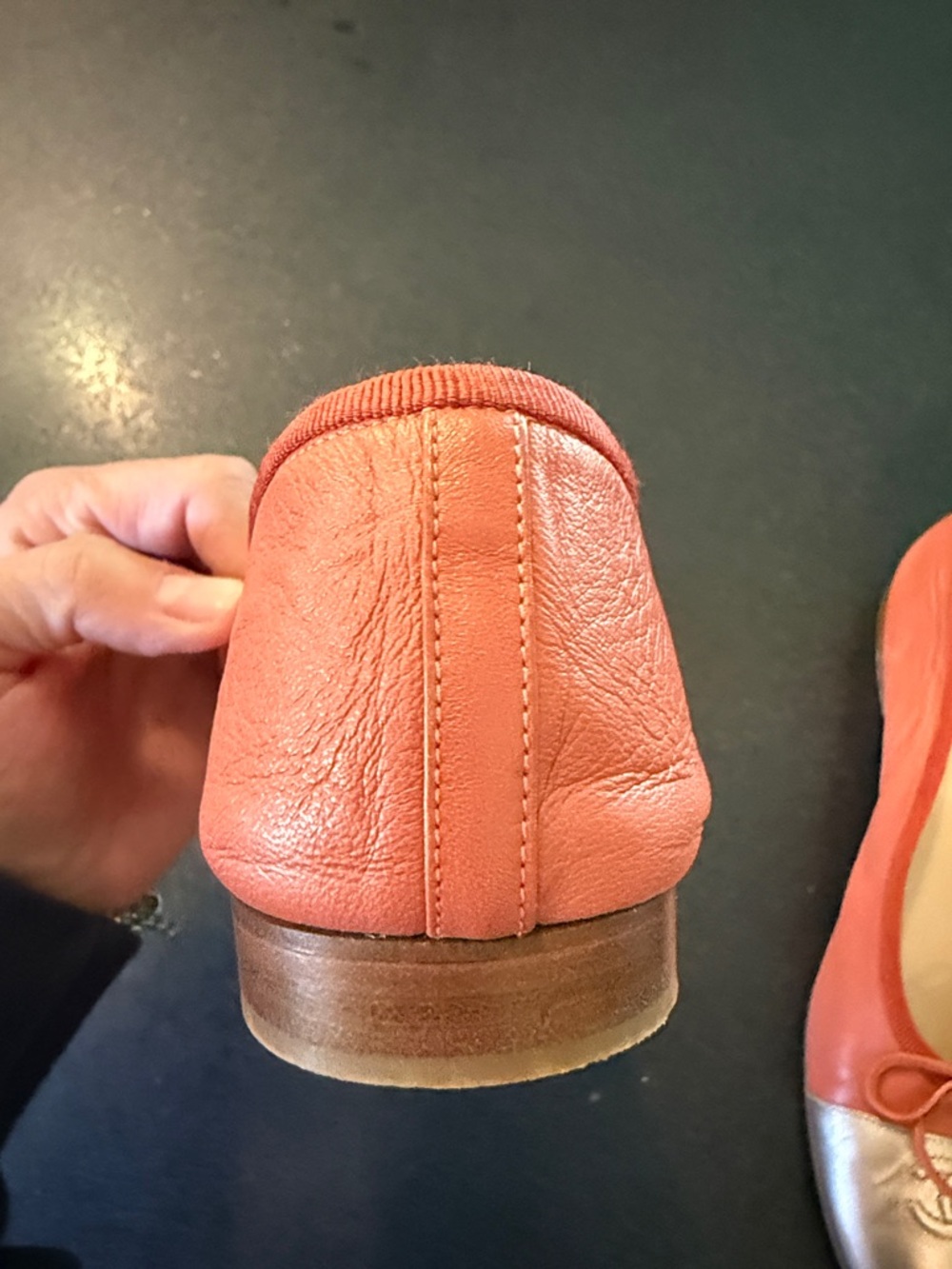 CHANEL Coral and Silver Leather Cap-Toe Ballet Flats - Picture 13 of 17